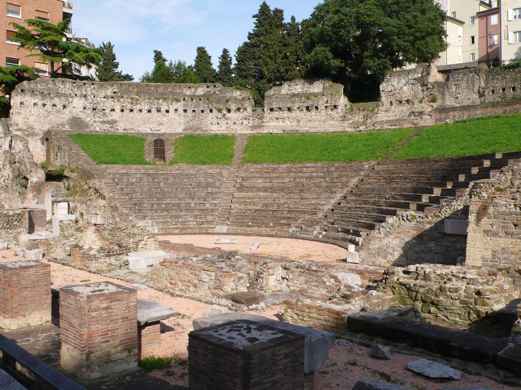 Stone seating tiers of the ancient Roman theatre in central Trieste