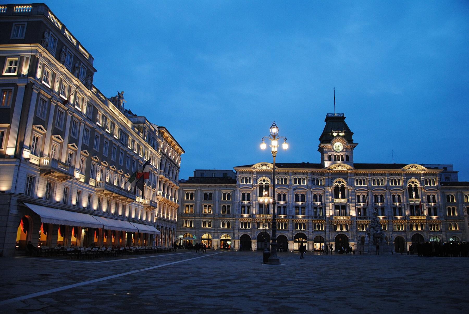 Piazza Unità d'Italia in Trieste at dusk